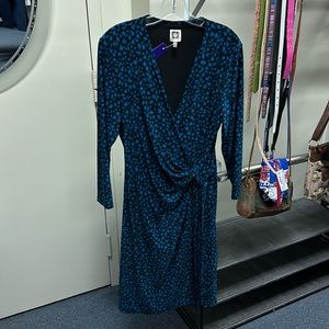 💜Anne Klein Blue Black Long Sleeve Dress L